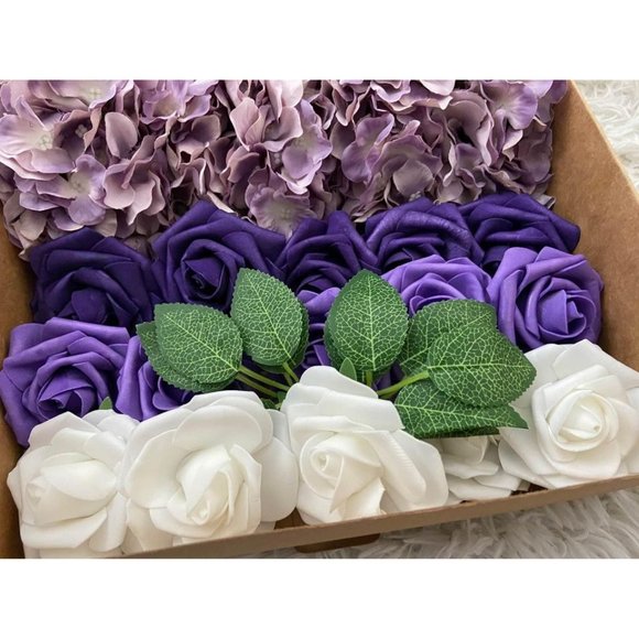20 count | Purple Shades Hydrangeas White Roses Wedding Flowers Bouquet - Picture 2 of 6